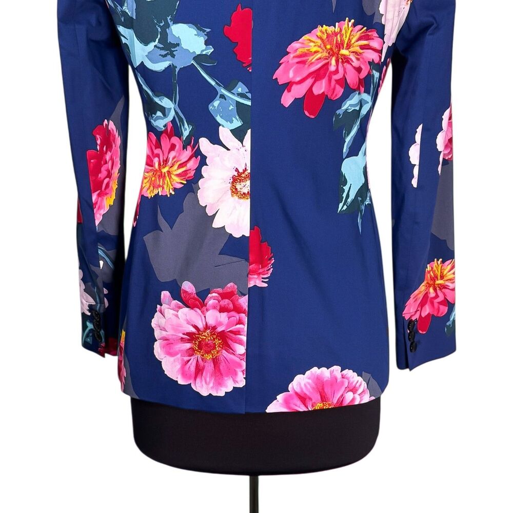 Banana Republic Womens 4P Floral Blazer Blue Pink Cotton Stretch Career Jacket - Picture 9 of 10